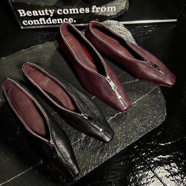 

Маленький сладкий картофель популярный финал~ 2025 лето первый слой овчины квадратный носок дизайн на молнии низкий каблук мелкий вырез французские одинарные туфли женские 39 бордовый