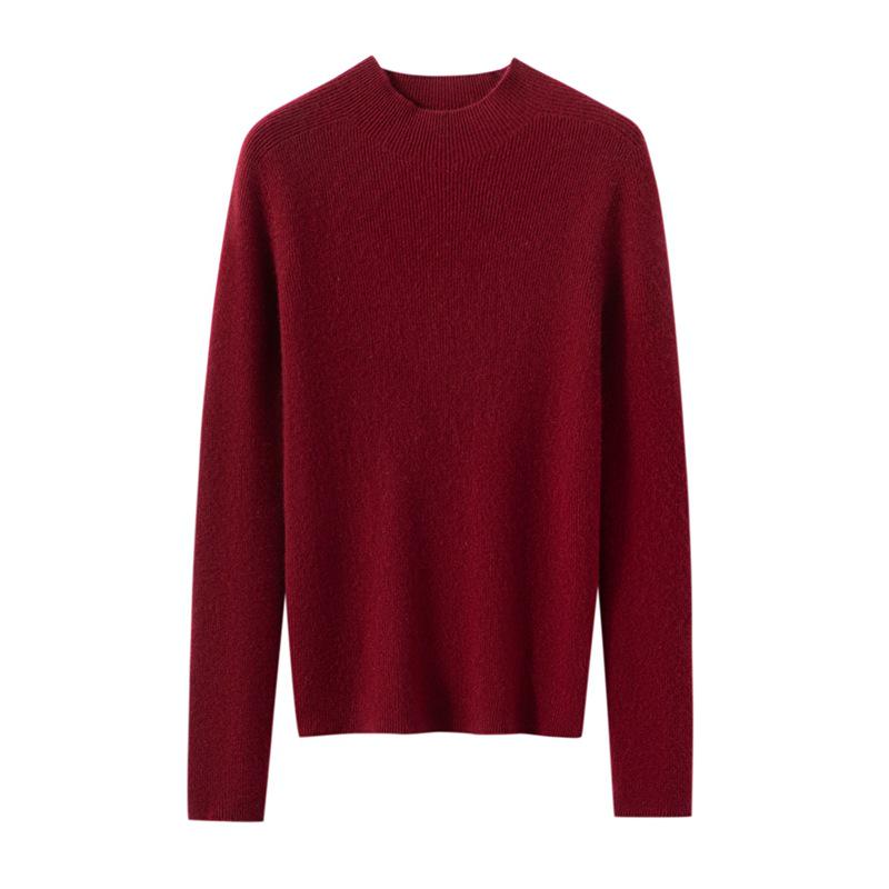 Women’s Pure Cashmere Half-High Neck Seamless Knit Sweater - Long Sleeve Base Layer for Autumn/Winter