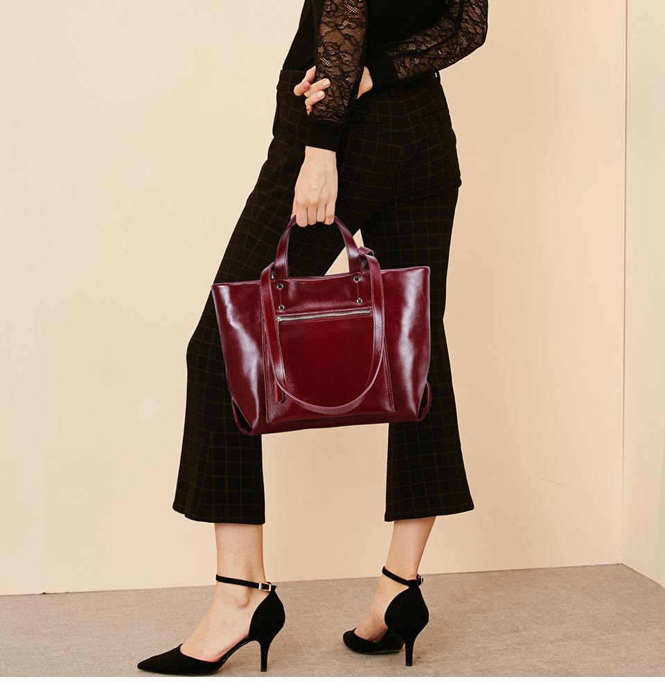 Women's Full-Grain Cowhide Large-Capacity Handbag - Genuine Leather, Business Commuting, 14-Inch Laptop Bag, Single-Shoulder Design.