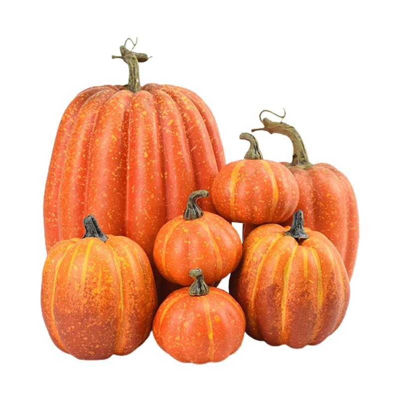 7pcs Artificial Pumpkins Assorted Fake Simulation Pumpkin for Halloween Thanksgiving Party Home Decoration