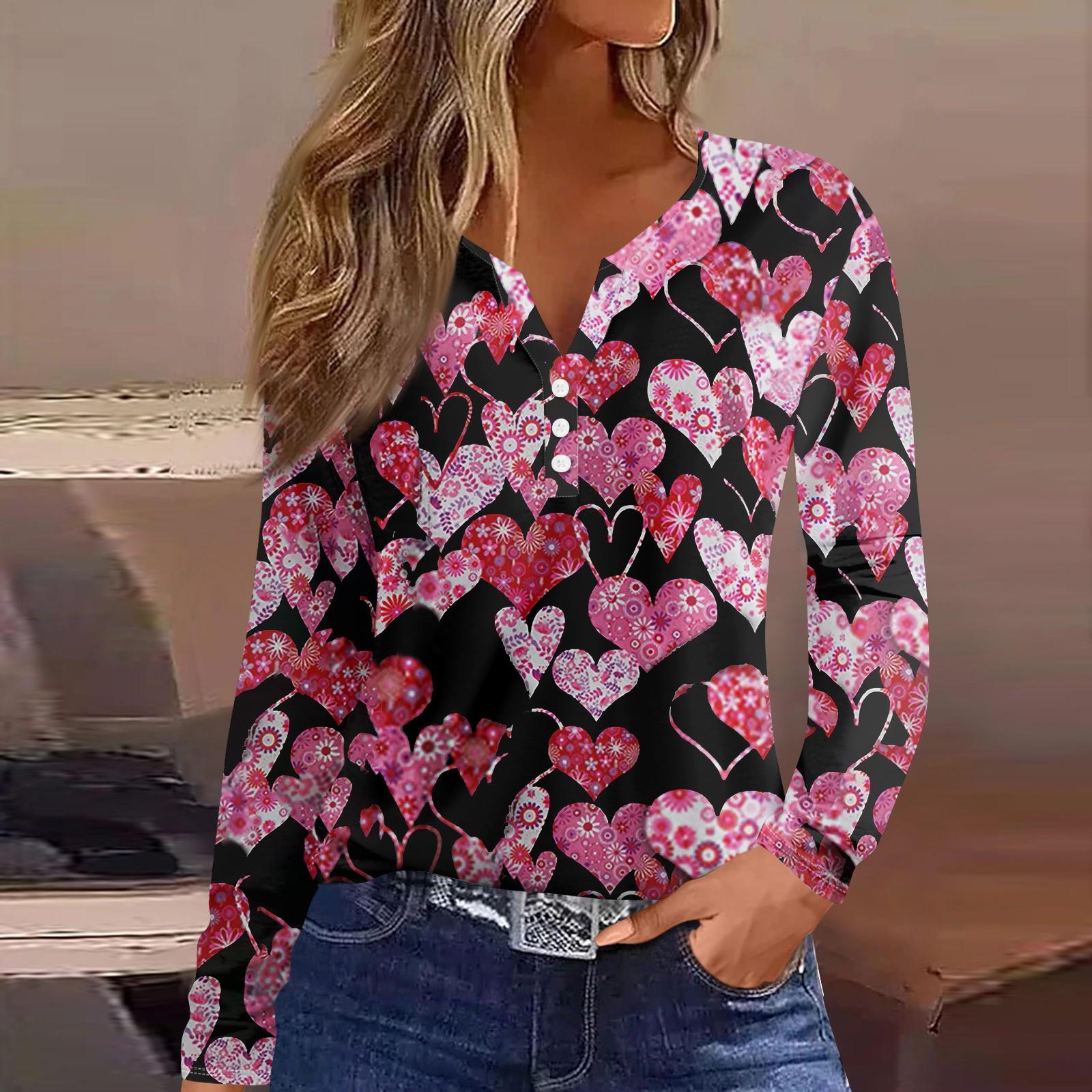 

Женская футболка с принтом на пуговицах, длинный рукав, повседневная мода на выходные, базовый топ с V-образным вырезом S