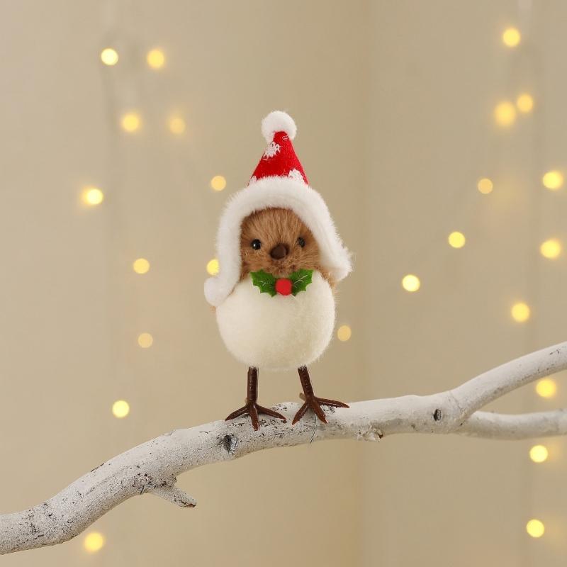 Soft Fabric Christmas Bird Ornament for Tree Shelf or Desk Display, Holiday Accent with Ready to Place Styling
