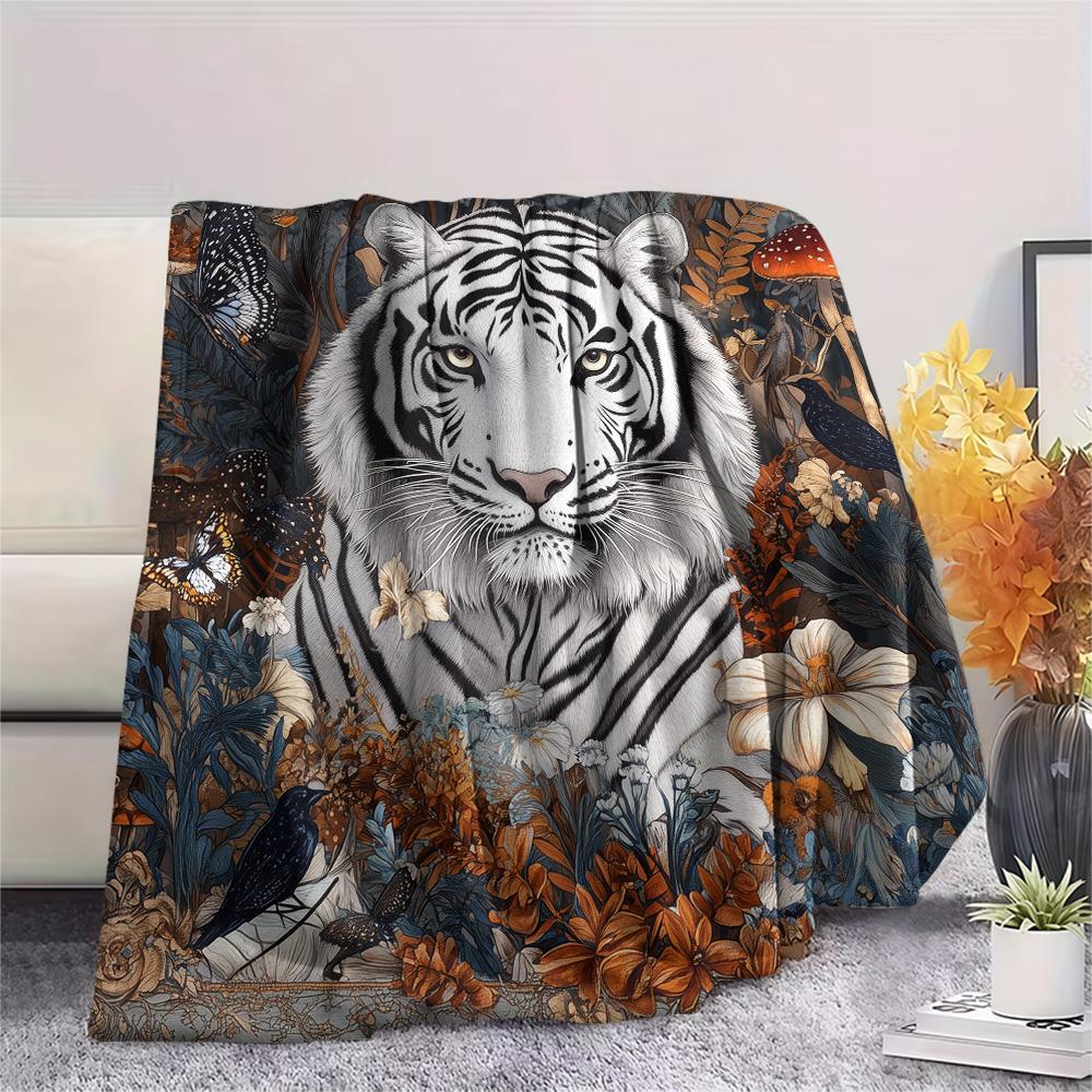 White Tiger  Print Flannel Blanket, High quality Comfortable for All Seasons, Home Decor, Warmth and Comfort