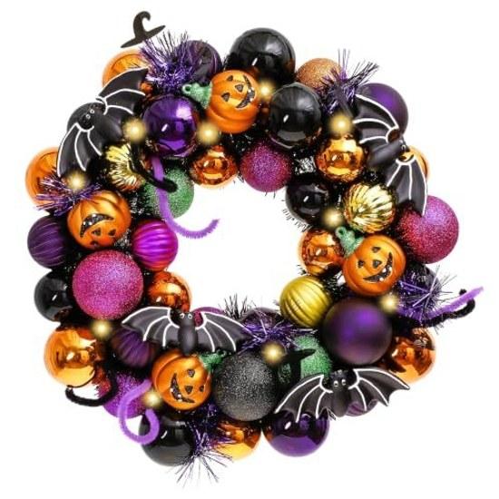 Valery Madelyn Halloween decoration wreath 30cm diameter 10 LED lights entrance wall hanging