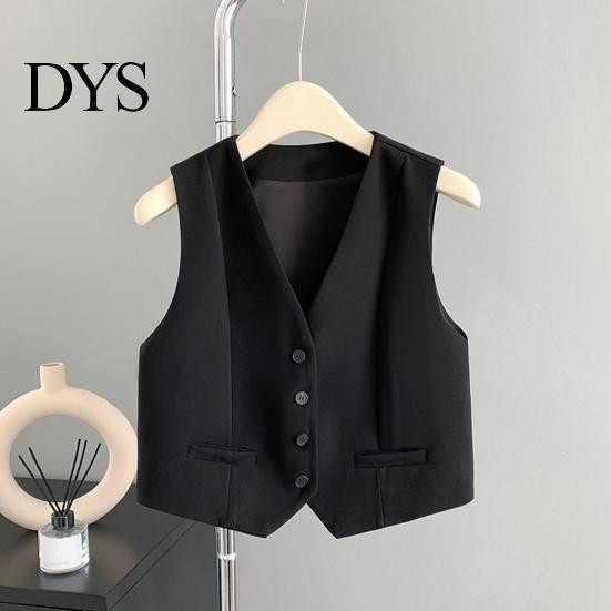 Short Design Outerwear For Women Waistcoat Vest Vintage Sleeveless Dressy Suit Casual Button Up Layering V-Neck Tuxedo for Daily Wear Office