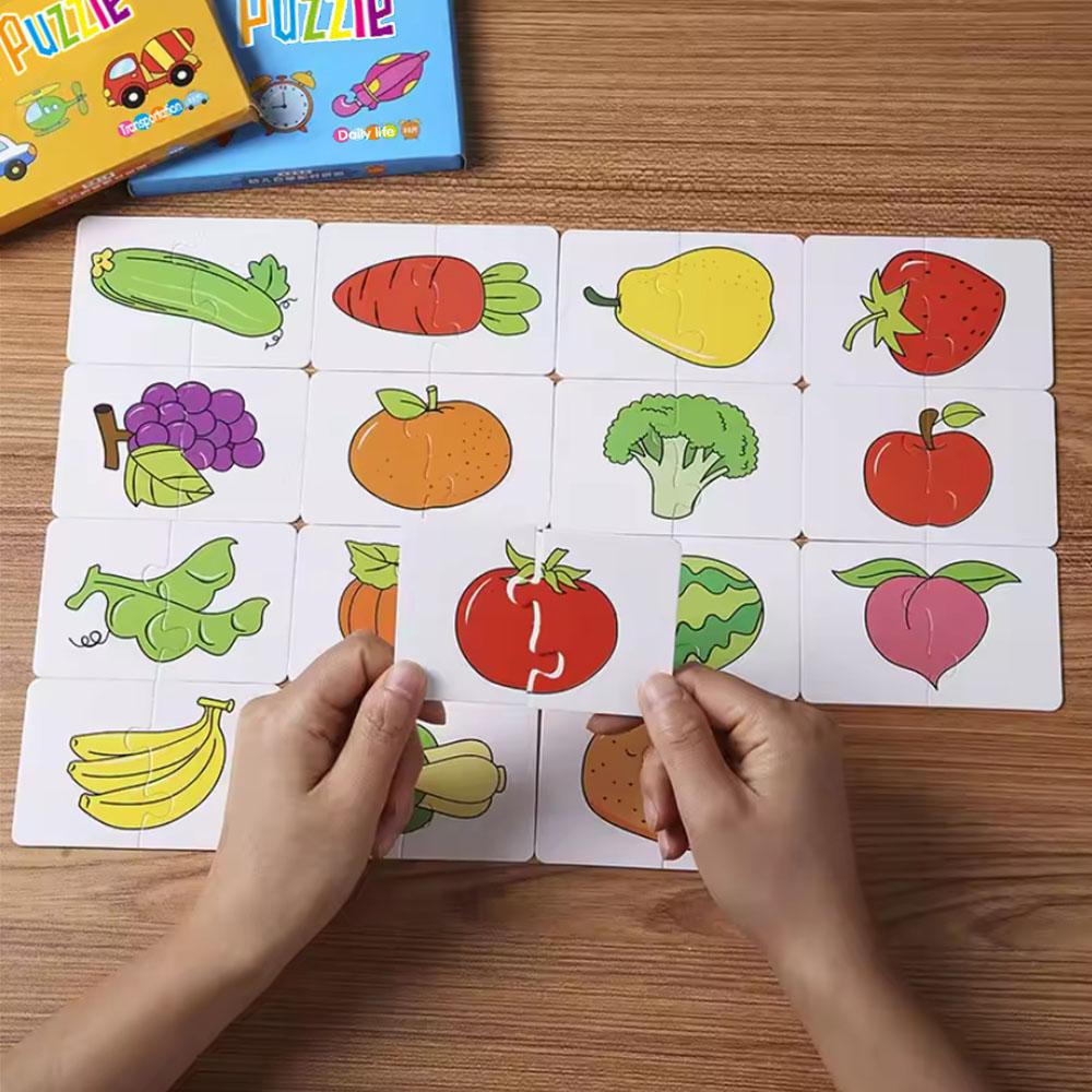 16Pcs Toddler Card Matching Game Cognitive Abilities Truck Fruit Animal Puzzle Kit for 1-3 Year Old Boys Girls Skills Learning