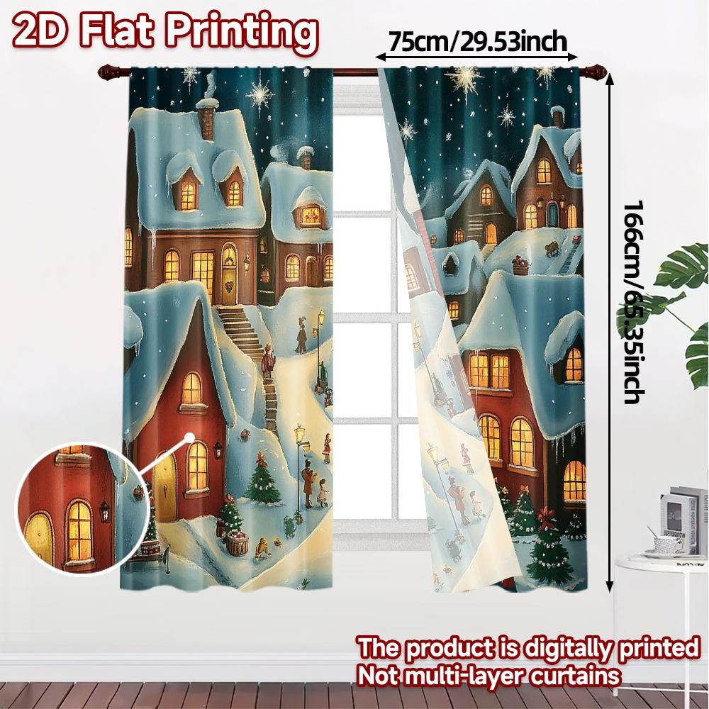 2pcs,Curtains Charming Winter Village Snowing (3) Print Chic Curtains Fabric Curtains Gifts Perfect for Translucent,
