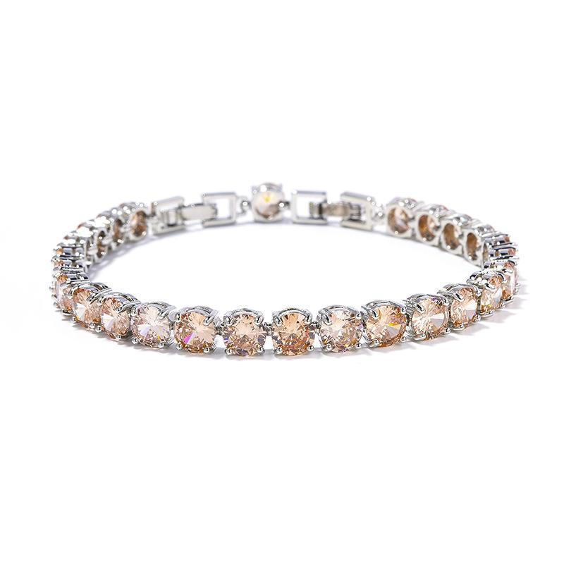 Platinum-Plated Multi-Color Zircon Bracelet - 6mm Diamond Accent for Women