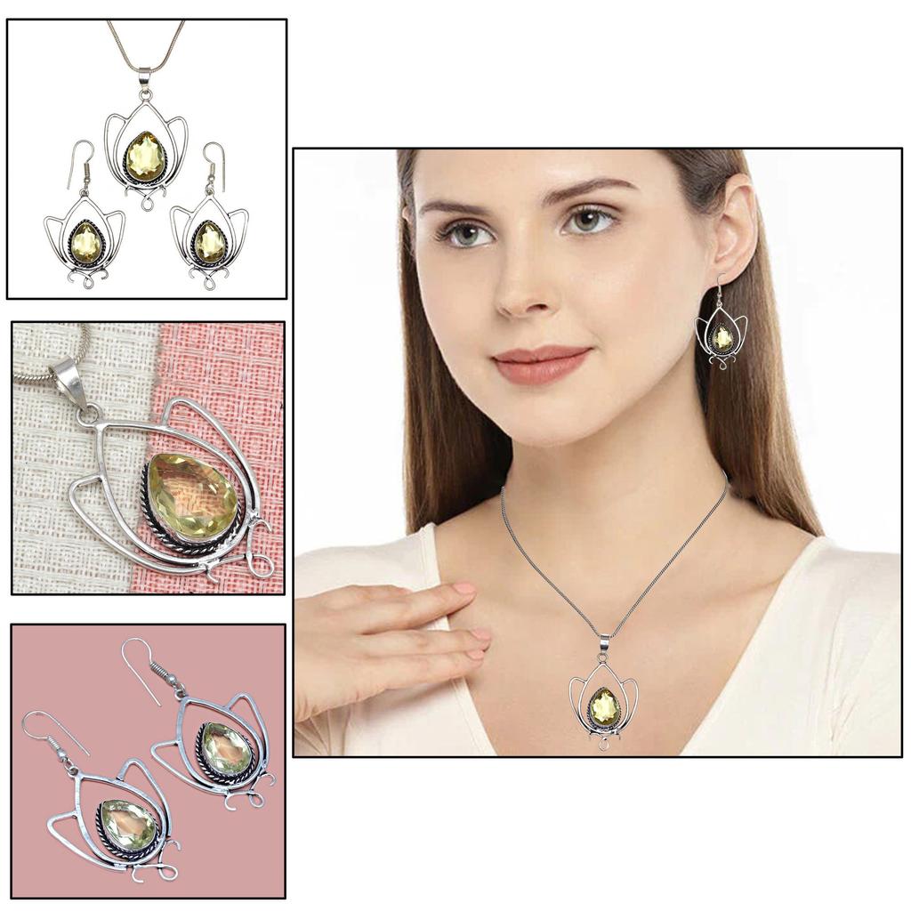 Lemon Topaz Gemstone Mother's Day Jewelry Pendant Earring Set