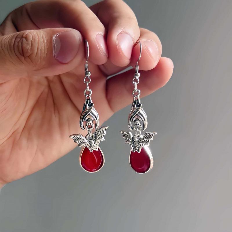 Jun'an Original Halloween Party Horror Spider Web Bat Dangle Earrings