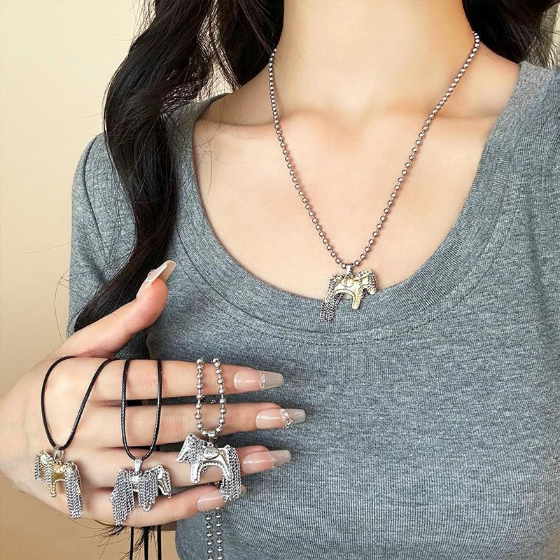 1PC Sturdy Simple Pony Tassel Necklace Gift Alloy Trendy Daily Personalized Durable Creating Electroplated Unique