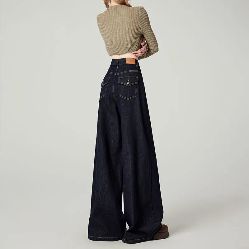 Deep Blue High-Waisted Wide-Leg Jeans for Women