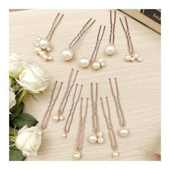 YFFSFDC Pearl U-Pin Hair Pins, Bridal Hair Accessories with Assorted Pearl Sizes, Wedding, Graduation, Coming-of-Age Ceremony, Kimono, Engagement,