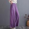 Women Pants Elastic Waistband Adjustable Drawstring Wide Leg Long Pants with Pockets Pure Color Leisure Trousers Summer Travel Work Wear