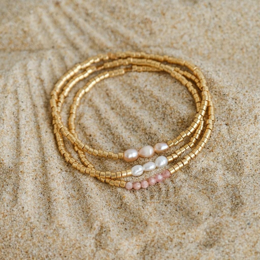 Woven Natural Freshwater Pearl Bracelet Baroque Pearl Beaded Ring Set Color Retaining Jewelry Women
