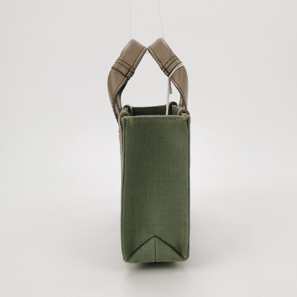 [Pre-Owned] Woody Logo Embroidered Solid Color Linen Canvas And Glossy Calfskin Tote Bag Shopping Bag Shoulder Crossbody Handbag Min - Unused #1XNW57U