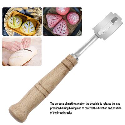 1 pz. Utensili da forno Coltello per la toelettatura del pane in acciaio inossidabile Coltello per il taglio di baguette con manico in legno Coltello per il taglio del pane ad arco