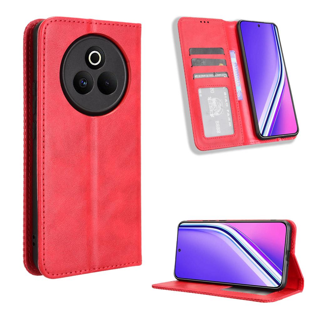 

For Realme P3 Pro 5G Retro PU Leather Case Phone Wallet Stand Cover Red