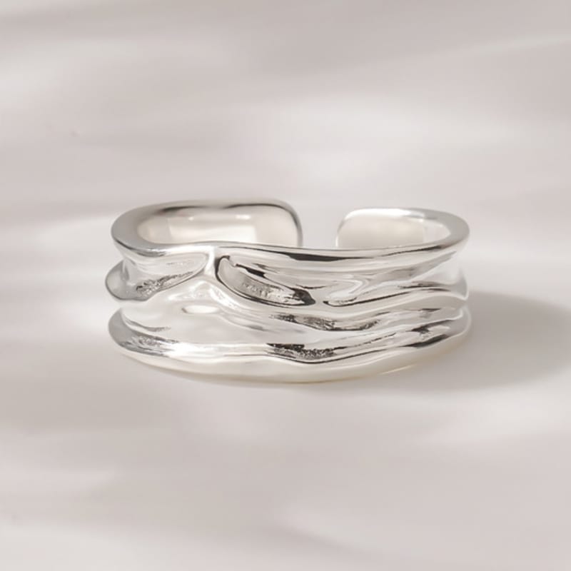 JEWNEL Silver925 Wavy Wave Bold Wave Open Ring Silver Ring