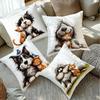 Pattern Of Cats Interacting With Dogs Printing Pillow Cover Short Plush Suitable Living Rooms Bedrooms Sofas Throw Cushion Cover