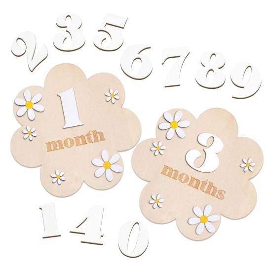 Baby Monats Meilenstein Karte Schild Holzblumenbrett mit 10 austauschbaren Zahlen für Neugeborenen Wachstums-Tracker Foto Requisite Babyparty Kinderzimmer Dekor