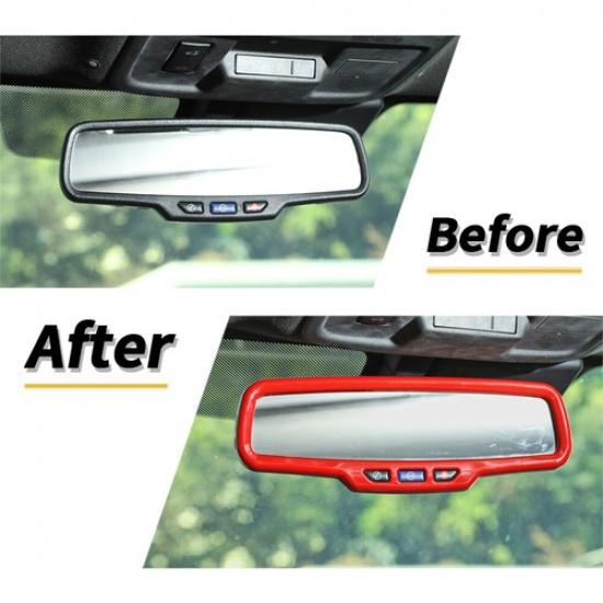 Car Interior Rearview Mirror Cover Trim Sticker For Chevrolet Camaro 2011-15 Red