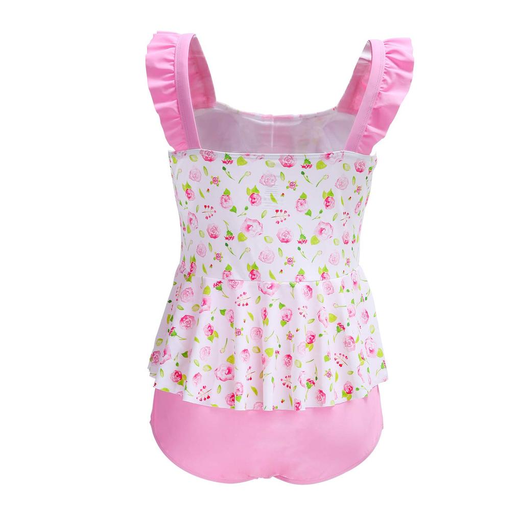 LittleForBig Vintage Rose Print Swimsuit, Pink, Size M