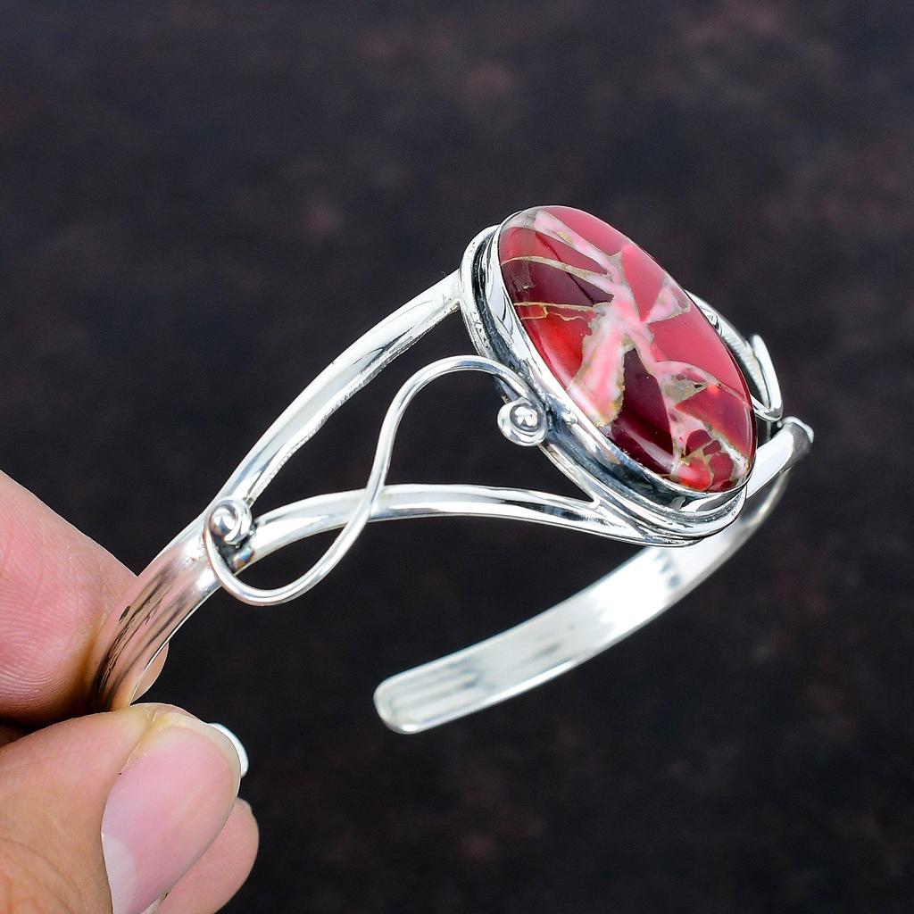 Kingman red mohave copper turquoise bangle 925 sterling silver adjustable cuff bracelet gemstone silver jewelry handmade bangle gift for her