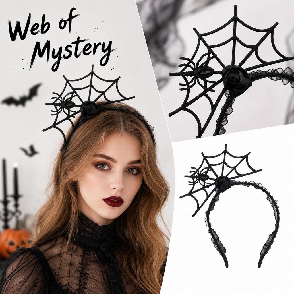 Halloween Lace Headband with Rose and Decorations for Women's Costume Party