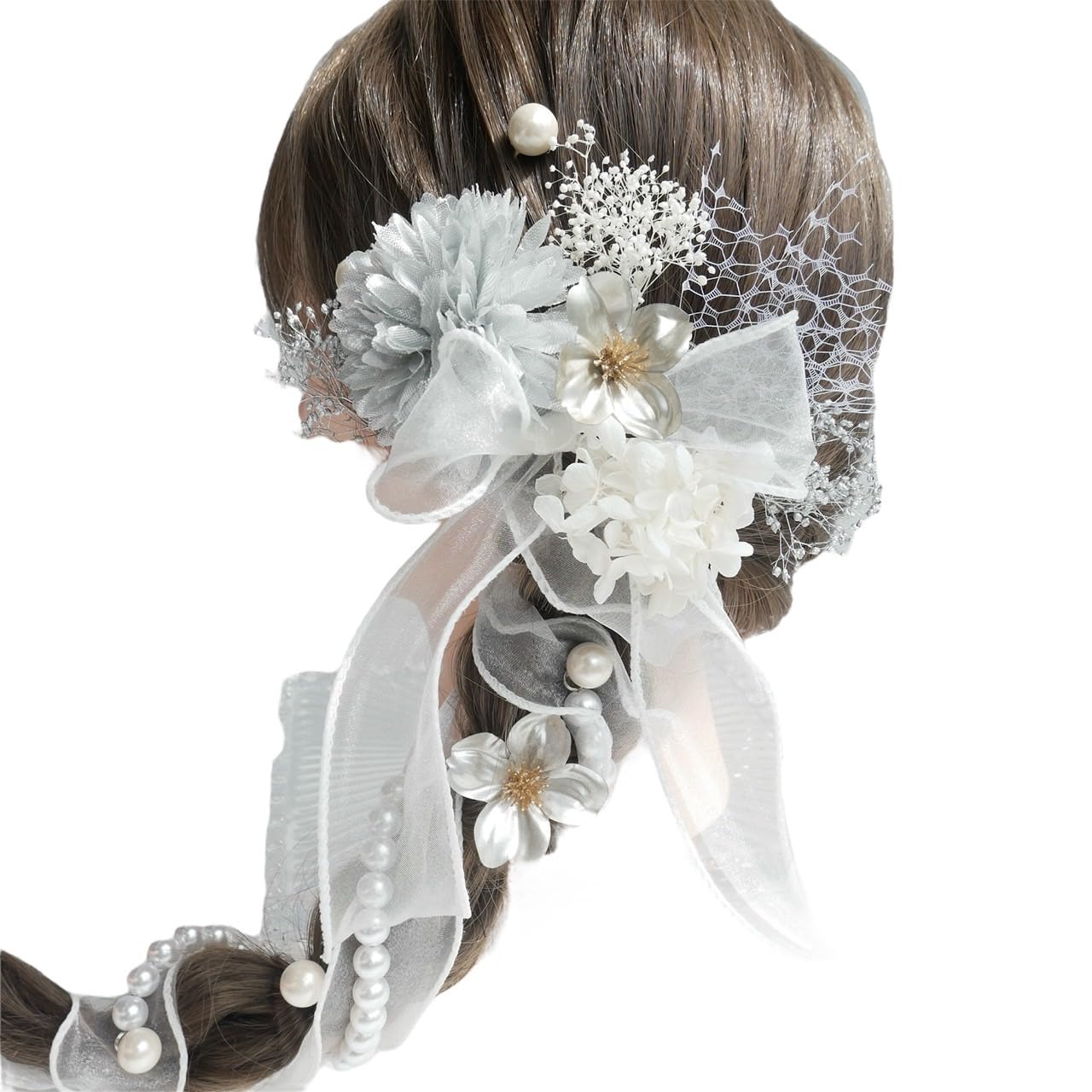 

[Lomeri] Romeri Pearl Hair Ornament, Free Size, Dried Flowers, for Coming-of-Age Ceremony, Graduation Ceremony, Wedding, Hakama (Chrysanthemum x