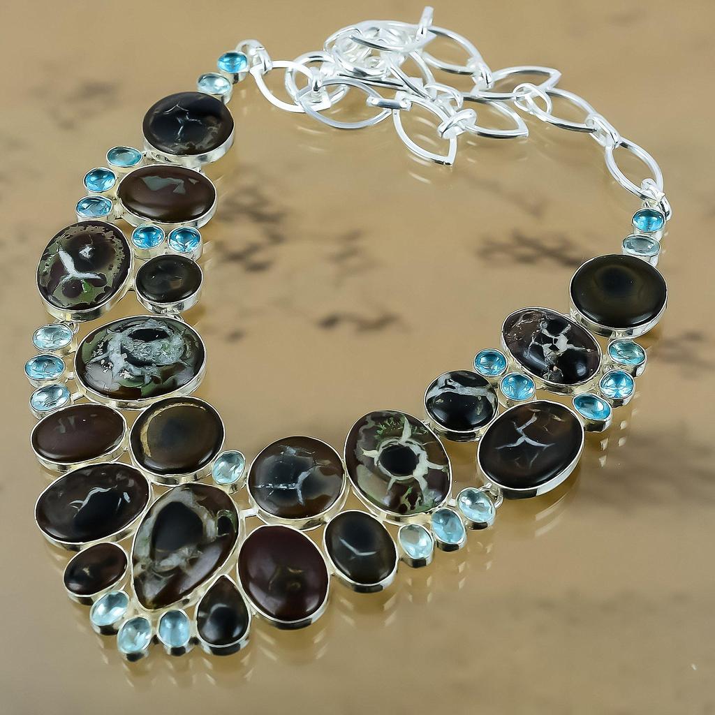 Natürliche marokkanische Schlamm-Krakelee-Fossil-Kette Verstellbare Halskette 925 Silber Für Damen