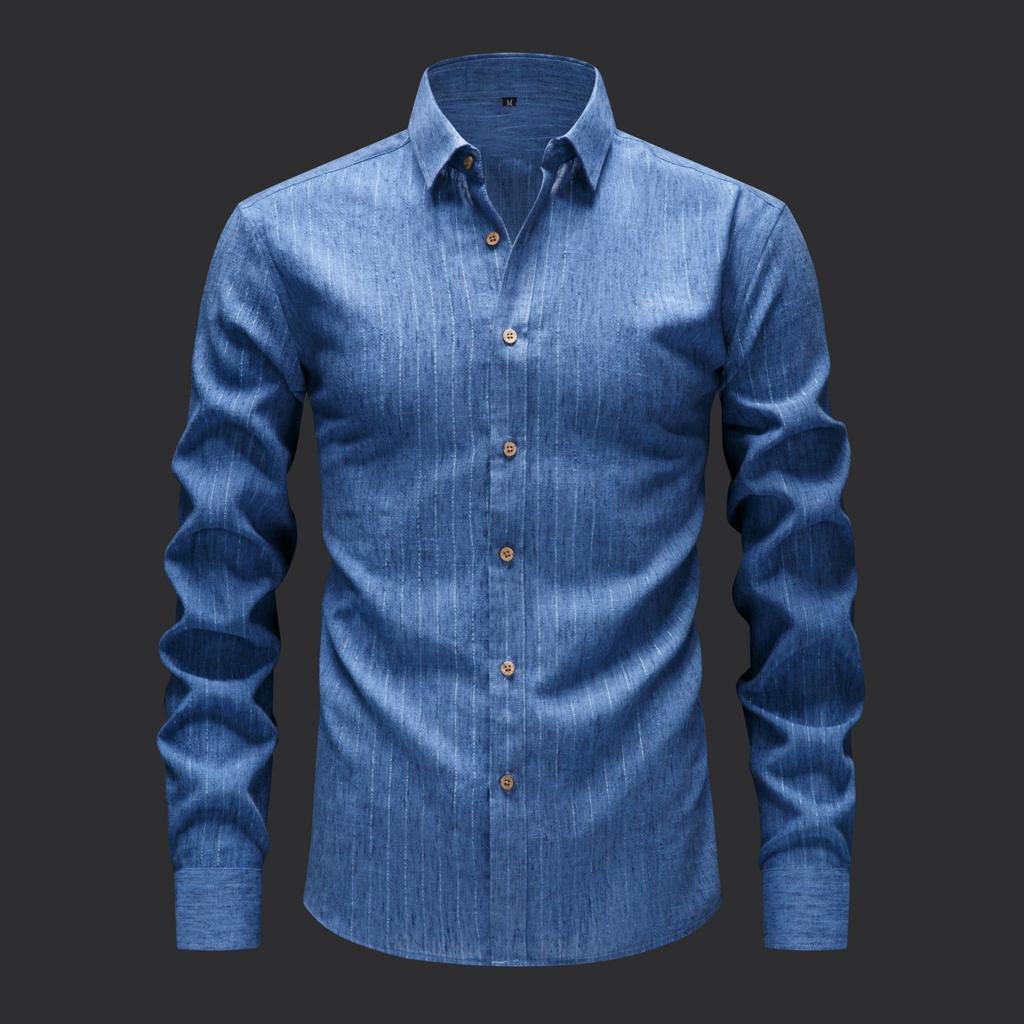 Men's Casual And Trendy Digital Print Gold Thread Striped Long-sleeved Lapel Button-down Shirt