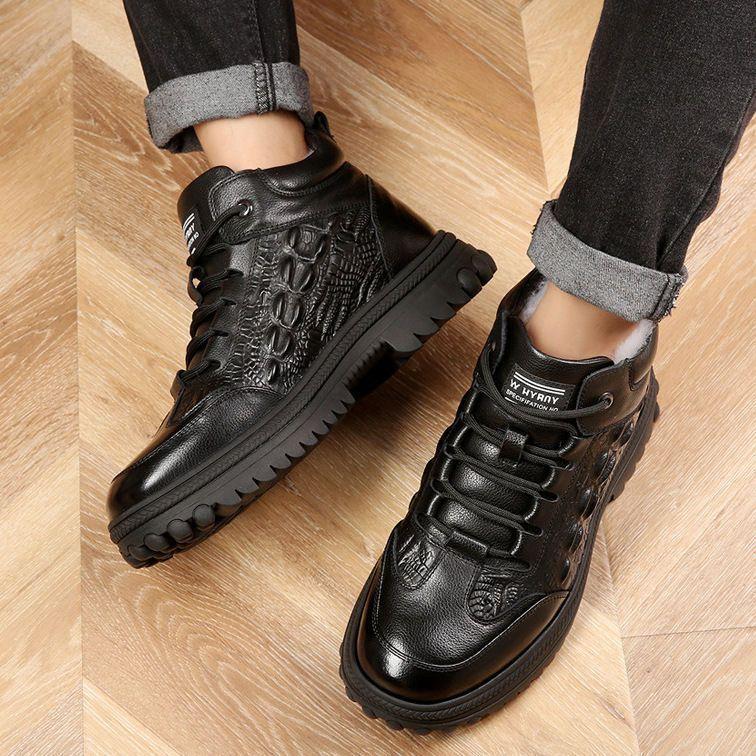 Genuine Leather Winter Leather Thickened Wool Warm Cotton Shoes Men's High-top Casual Non-slip Cotton Boots