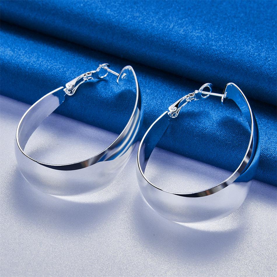 1 Pair 925 Sterling Silver 35mm Luxury Smooth U-Shaped Hoop Earrings Fashion Women Gift Ornaments Party Jewelry