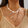 Unisex Boho Surfer Layered Necklace for Women Man Cowrie Shell Choker Tribal Wood Bead Sun Pendant Summer Beach Vacation Jewelry