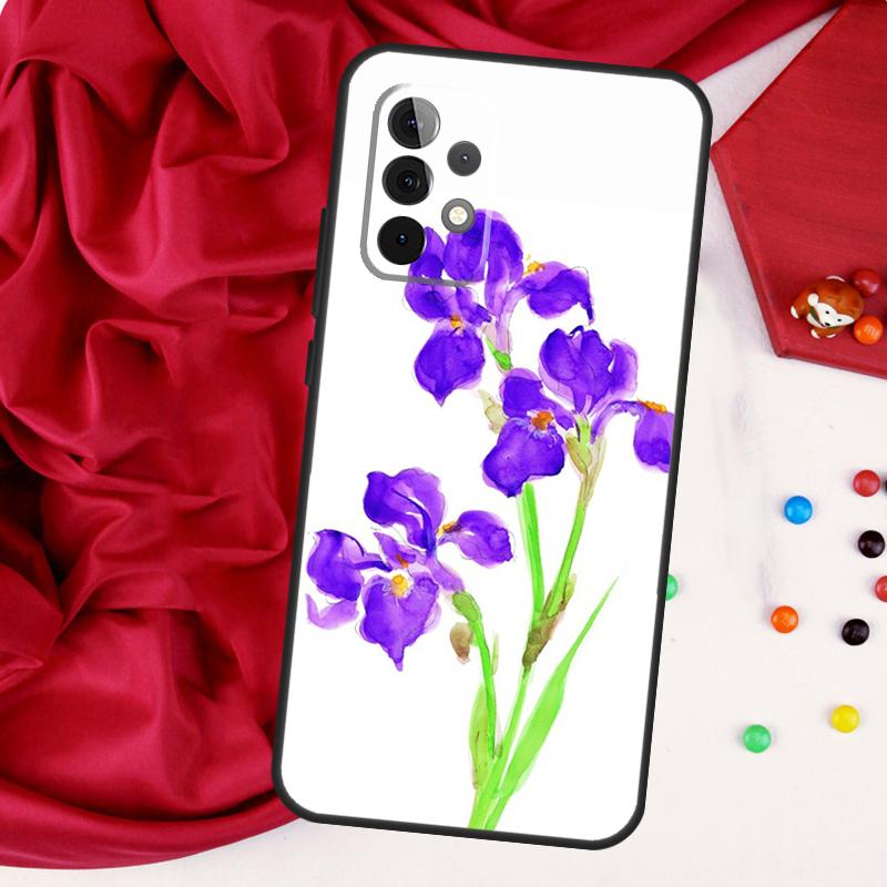 Iris Purple Flower Watercolor For Samsung Galaxy A56 A36 A26 A16 A05 A06 A22 A32 A52 A54 A34 A14 A55 A15 A53 A33 A35 Case