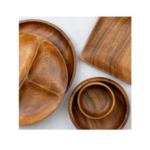 Emery Shokai Wooden Lunch Plate, Round, Approx. 23cm L X 23cm W X 2.5cm H
