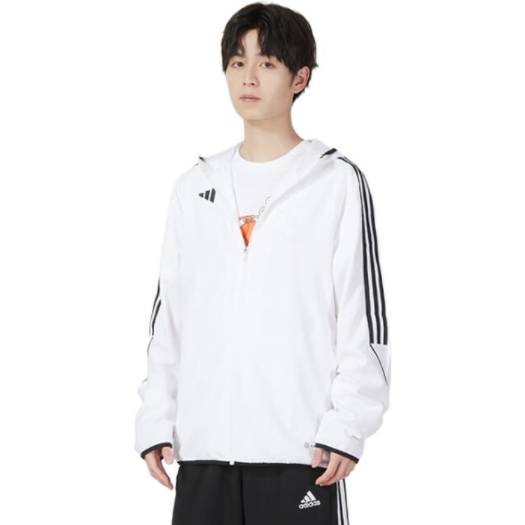 Adidas Logo Striped Print Breathable Hooded Jacket Men Jackets White HZ9068