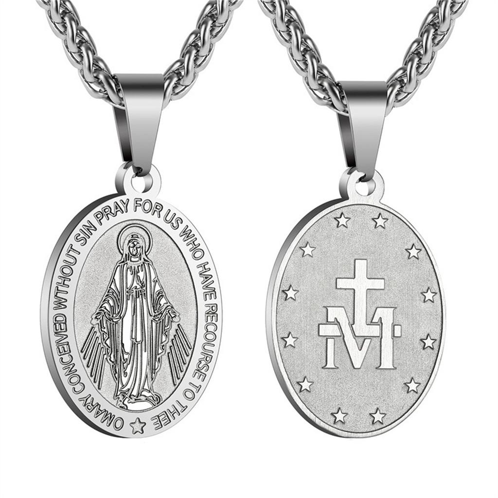 Collana con Pendente della Vergine Maria per Uomo Medaglia Miracolosa Accessorio in Acciaio Inossidabile