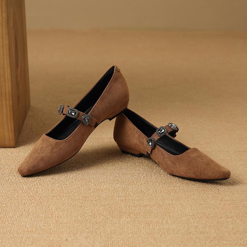 286-19 Low-heeled Versatile Single Shoes 2025 Spring and Summer Popular New Temperament Light-mouth Shoes Retro Small Leather Shoes