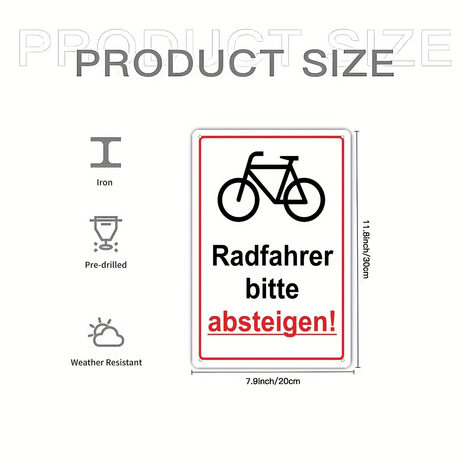 

German Please Dismount Bicycle Warning Metal Sign Vintage Traffic Sign Style Wall Decor D Printed Iron Plaque for Garage 20x30cm（7.8x11.8inch）