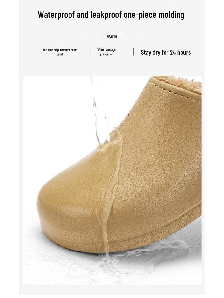 Men's Winter 2025 Non-Slip Waterproof Cotton Slippers: Leather & Fur, Thick Sole, Plus Velvet, Indoor.