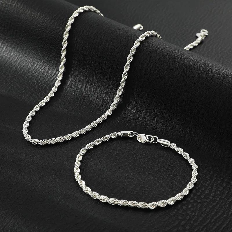 Copper 4mm Chain Male Twisted Rope Necklace Bracelets Fashion Women Men Copper High Quality Jewelry Set