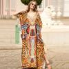 EDOLYNSA 2023 Summer Swim Cover Up Africké šaty Kaftan velikosti Africké šaty s leopardím potiskem, dlouhý tunika s netopýřím rukávem Q1450