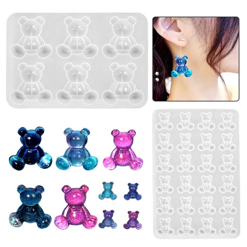 Bear Earring Silicone Mold Brooch Hair Pin Decorative Casting Mold Headwear Clip Mold DIY Craft Jewelry Making Supplies
