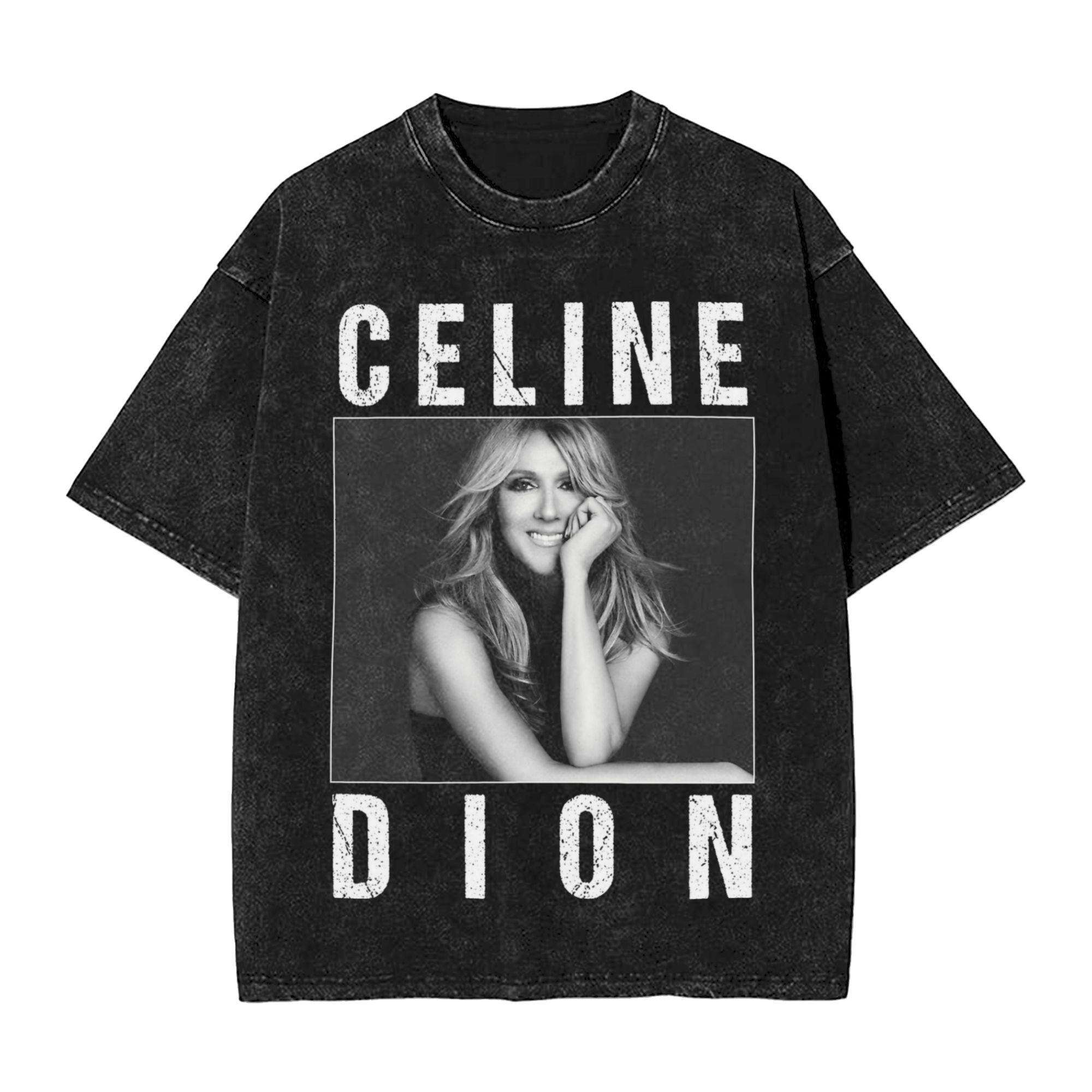 Dions Paris 2026 Fan Tour Celine Dion T-Shirt Hip Hop Gewaschen Kurzarm Oversize T-Shirts Mode Herren Damen Streetwear Grafik-T-Shirts XL black