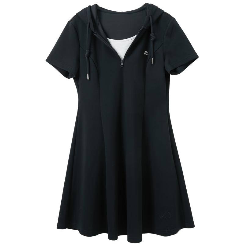 

Women s Fake Two-Piece Hooded A-Line Mini Dress M
