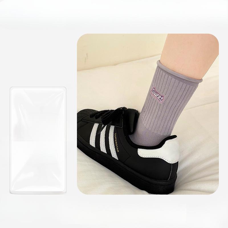 

Женские весенне-осенние однотонные милые носки-гольфы с вышивкой букв, дышащие, впитывающие пот, в студенческом стиле 1 pair фиолетовый