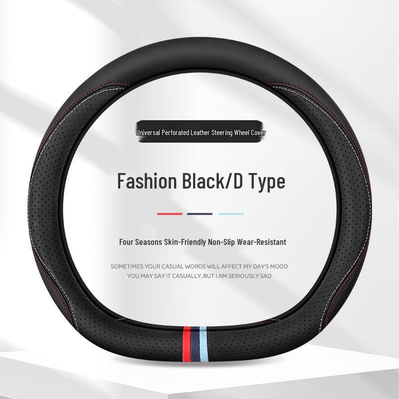 Ultra-Thin Anti-Slip Perforated Leather Steering Wheel Cover, Breathable No-Sew Design for All Seasons