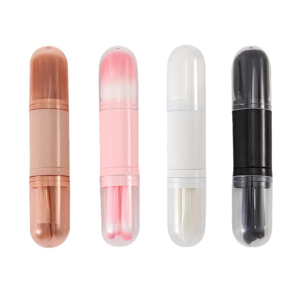 Compact 4-in-1 Makeup Brush Set: Telescopic Mini Brushes for Loose Powder and Eye Shadow